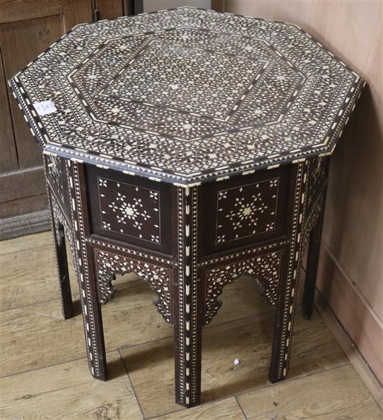 An Indian rosewood and ivory inlaid hexagonal table, W.59cm